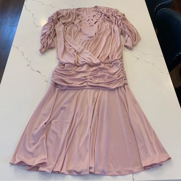 Vintage 60’s Ruched Sleeve Lilac/Pink Blouson Filigree Dress Woman’s Size Large. - Picture 13 of 15